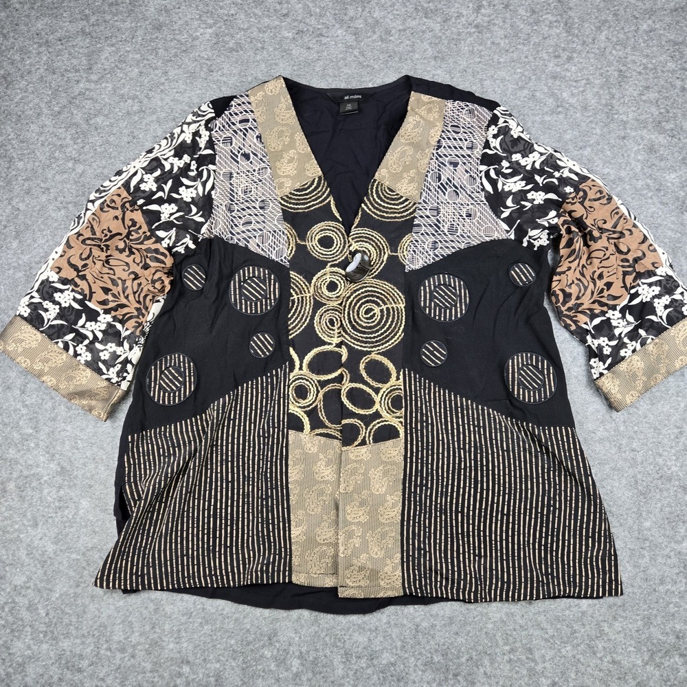 Ali Miles Mixed Media Printed Woven Single Button Jacket Womens Medium Petite